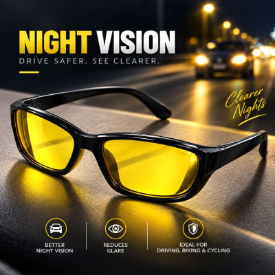 Night Vision Driving, Biking & Cycling Glasses – Yellow Anti-Glare UV Protection Sports Eyewear with Luxury Box, Lightweight Plastic Frame for Night Driving, Motorcycling, Fishing & Outdoor Activities
